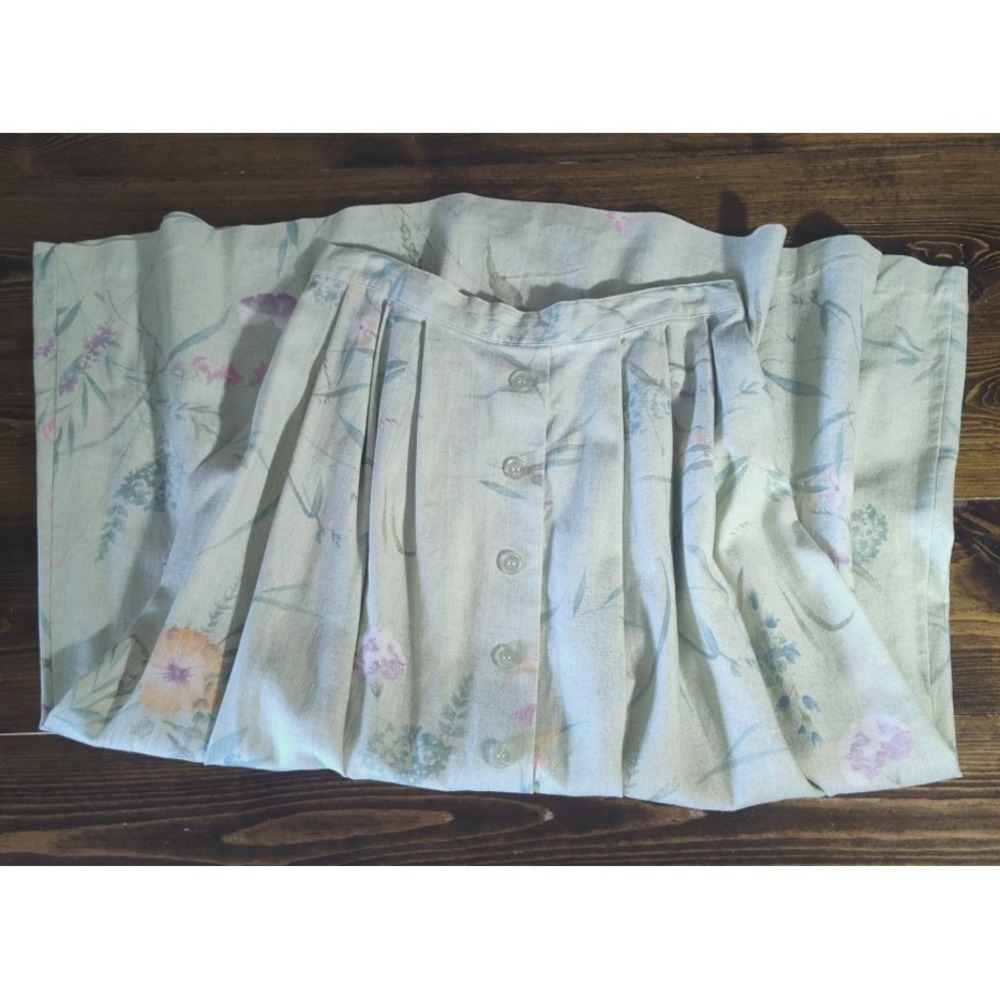 Alfred Dunner Skirt Petite Size 8P Green Floral Linen Blend Vintage Flowers - Picture 4 of 12